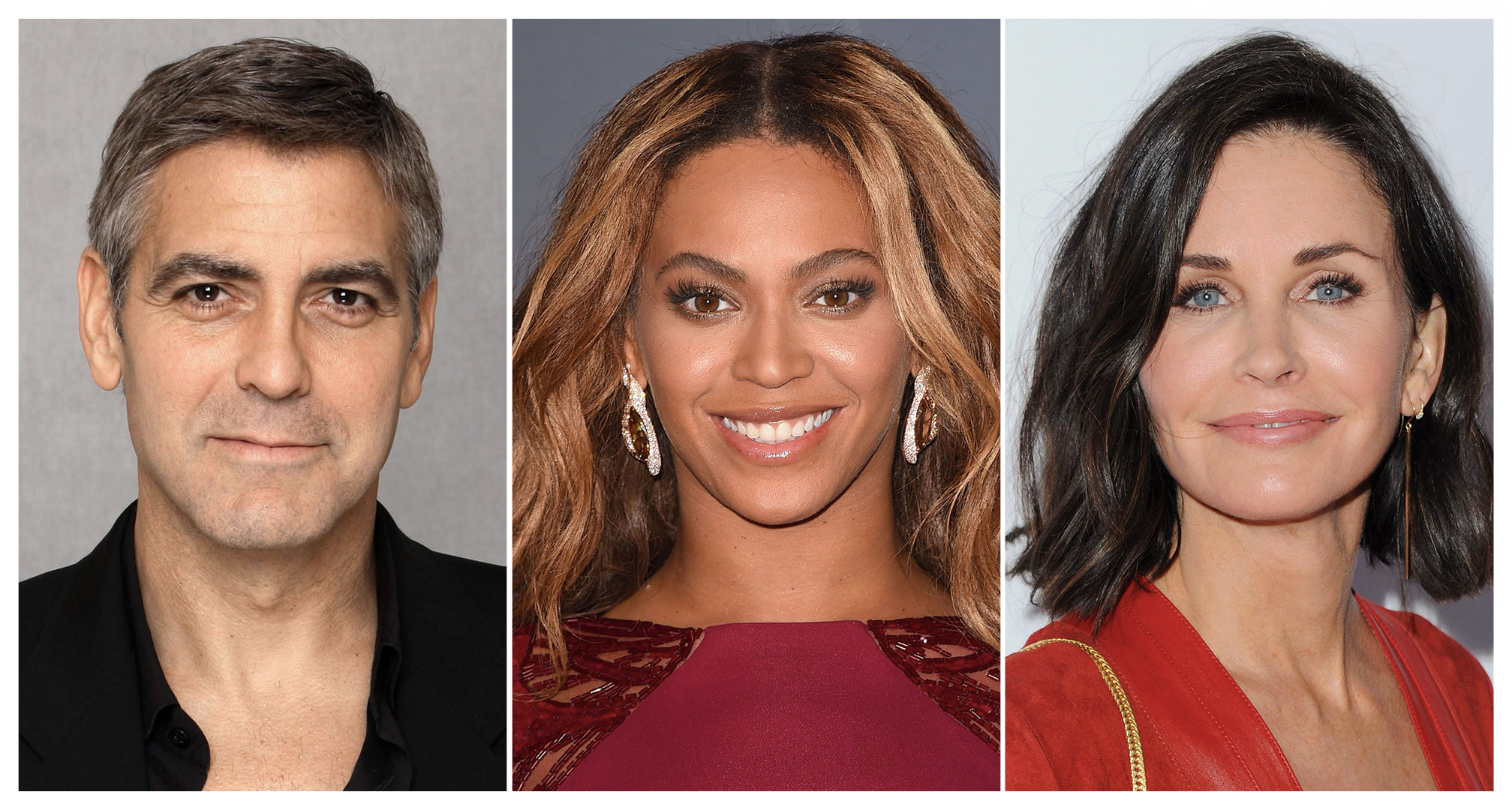 collage de george clooney, beyoncé et courtney cox