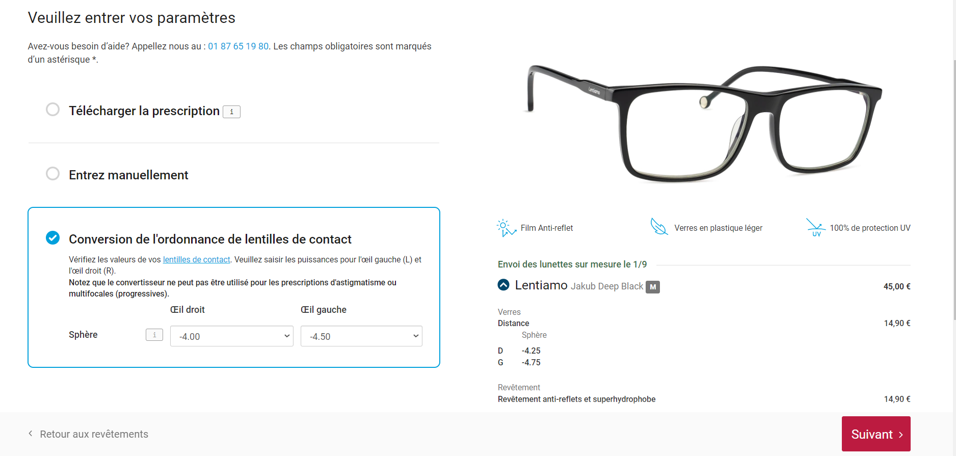 capture d'écran du calculateur de conversion des ordonnances