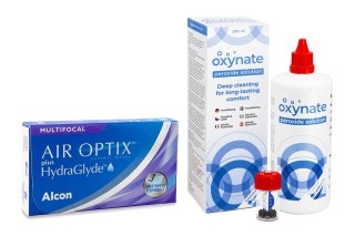 Air Optix Plus Hydraglyde Multifocal (6 lentilles) + Oxynate Peroxide 380 ml avec étui
